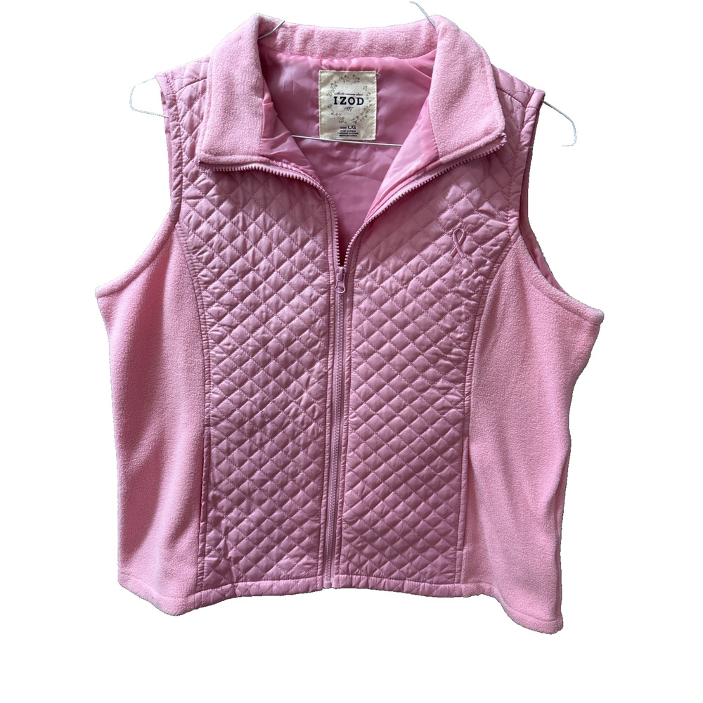 Izod Vest L Pink Quilted Breast Cancer Awareness Golf Tennis PIckleball Sporty